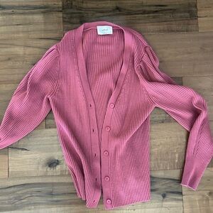 Wilfred Ribbed Pink Cardigan Sweater